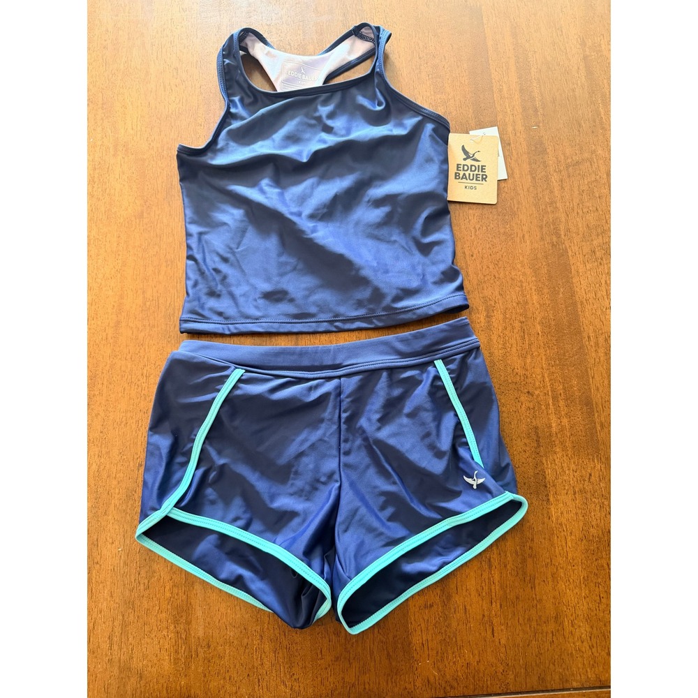 Eddie Bauer Tankini Swimsuit Kids M 10/12 Blue Mint New 2-Piece Set EB000348C